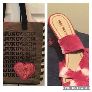 Harajuku tote with pink sequins heart w/ sz 8.5 new w/ tags Ms Sixty wedge.